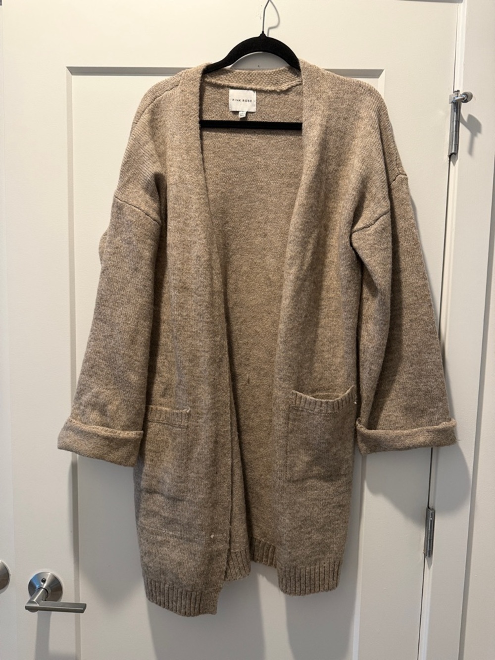 Pink Rose Open-Front Beige-Taupe Cardigan